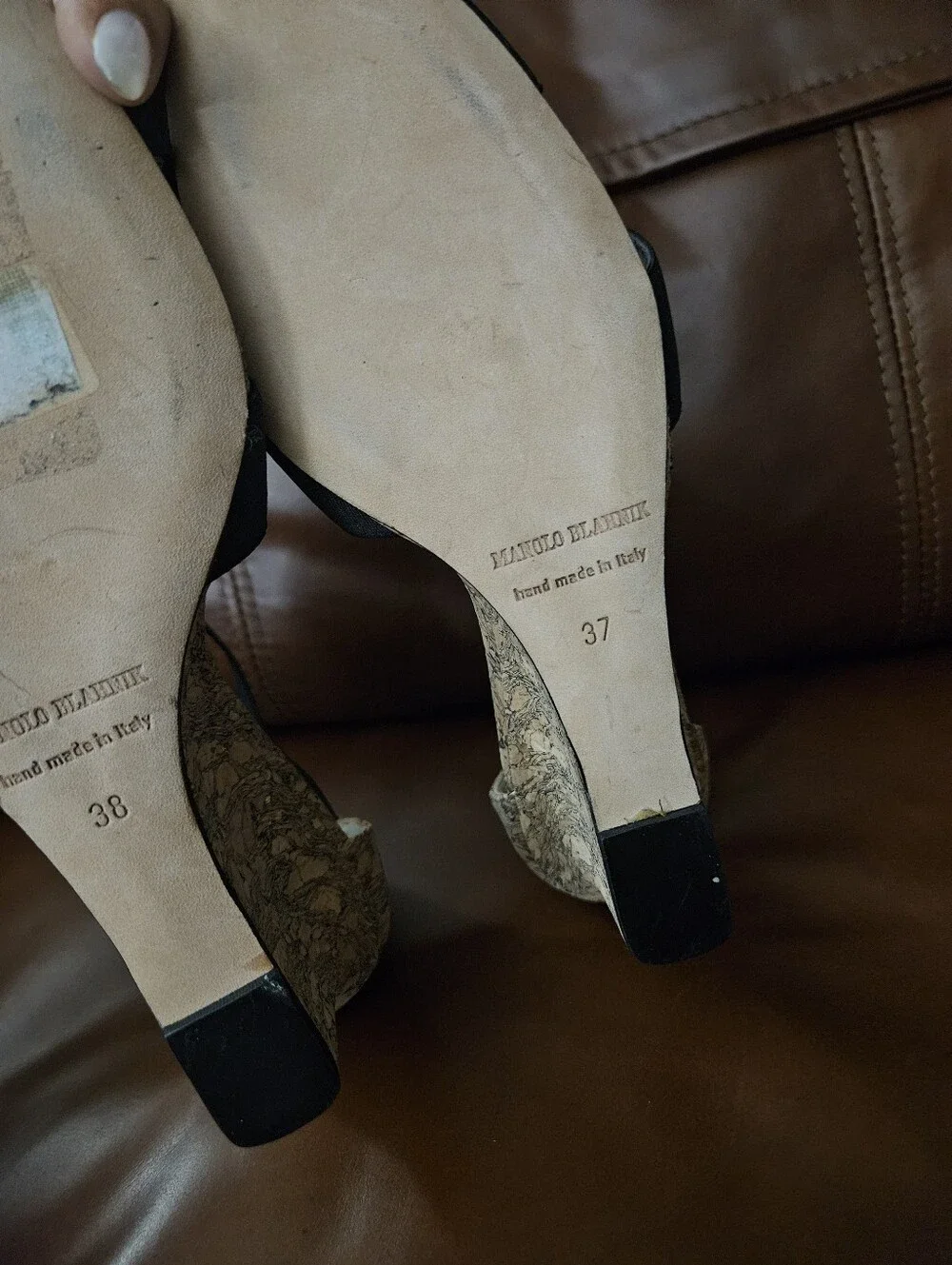 Manolo Blahnik Black Cork Wedge Sandals Heels EU 37
